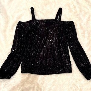 Black Sequin Long Sleeve Top